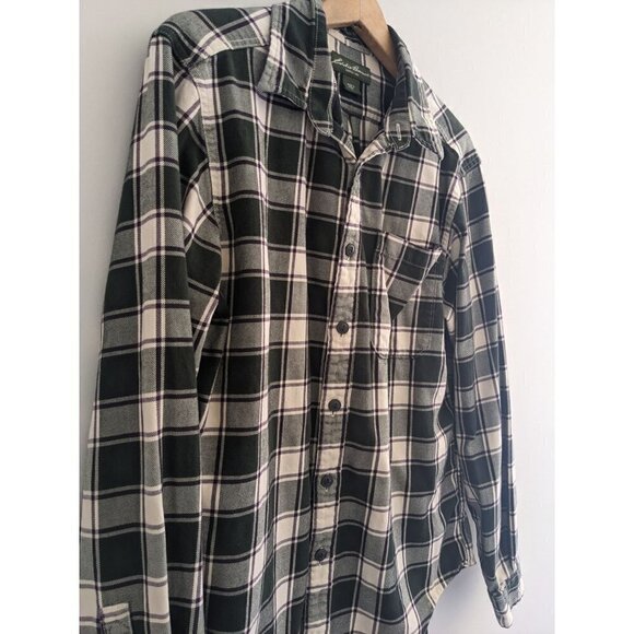 Eddie Bauer Forest Green Checkered Plaid Mid Weight Flannel Men's Size M - Picture 7 of 7